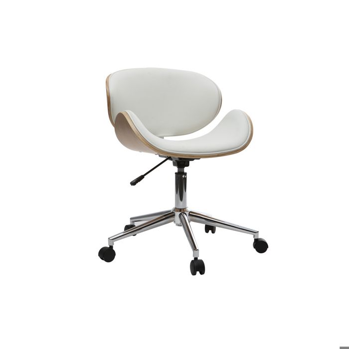 Miliboo - Chaise de bureau design blanc et bois clair WALNUT