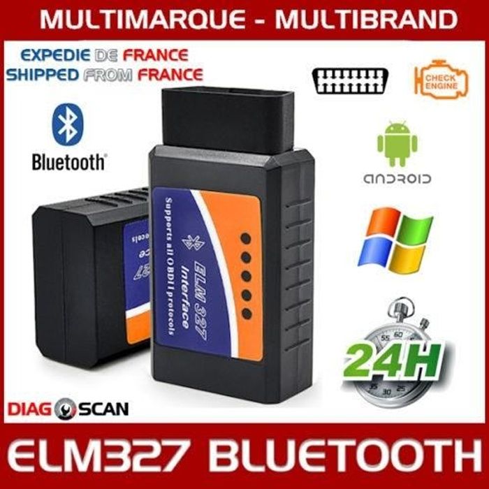 Interface / Valise Diagnostic Auto - ELM327 OBD2 BLUETOOTH - Diagnostique Multimarques - Lecture Eff