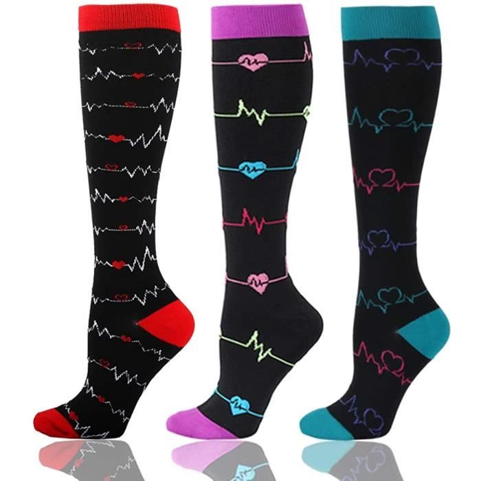 Chaussettes de Compression femmes genou haut 30 mmHg drôle hommes sport chaussettes de course Anti Fatigue soulagement de la douleur