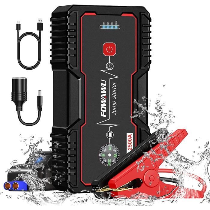FOWAWU 20800mAh 2000A Booster Batterie Voiture, Démarreur de Voiture Portable Jump Starter (7.5L Gaz/6L Gazole) avec Pinces de Sûret