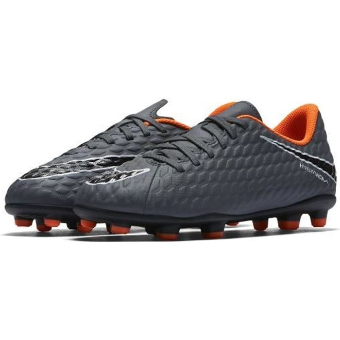 Nike Jr. Hypervenom Phantom 3 Club FG, Sol ferme, Enfant, Mâle, Semelle à crampons moulés, Gris, Orange, Blanc, Monotone