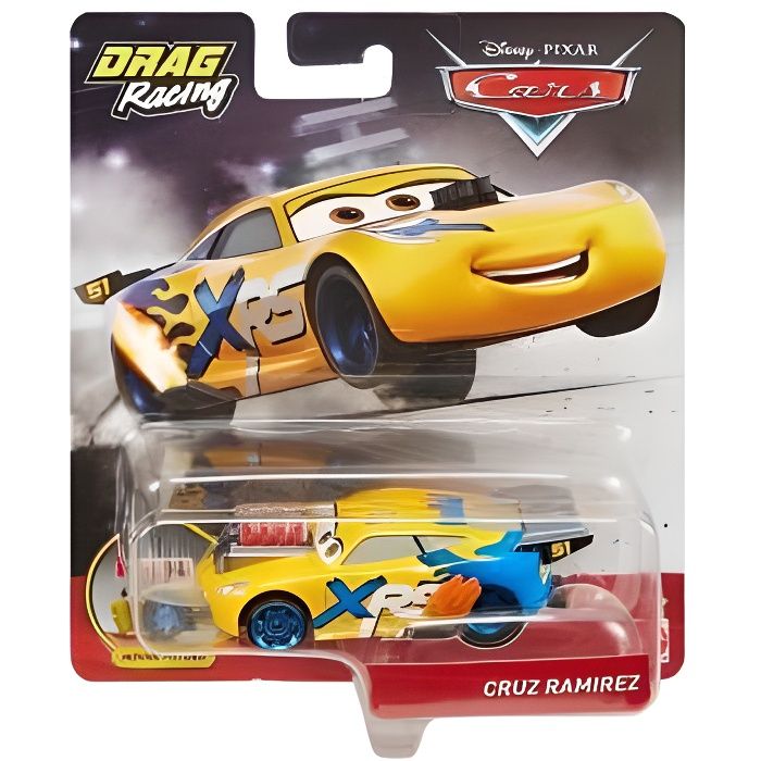 Voiture Disney Cars : Drag Racing Cruz Ramirez Avec Piston - Vehicule Miniature Jaune - Xtreme Racing Series