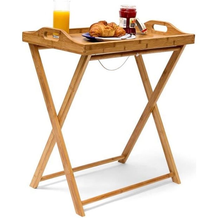 Relaxdays Table d'appoint pliante pliable en bambou desserte cuisine plateau amovible H x l x P: 63,5 x 55 x 35 cm Table de service