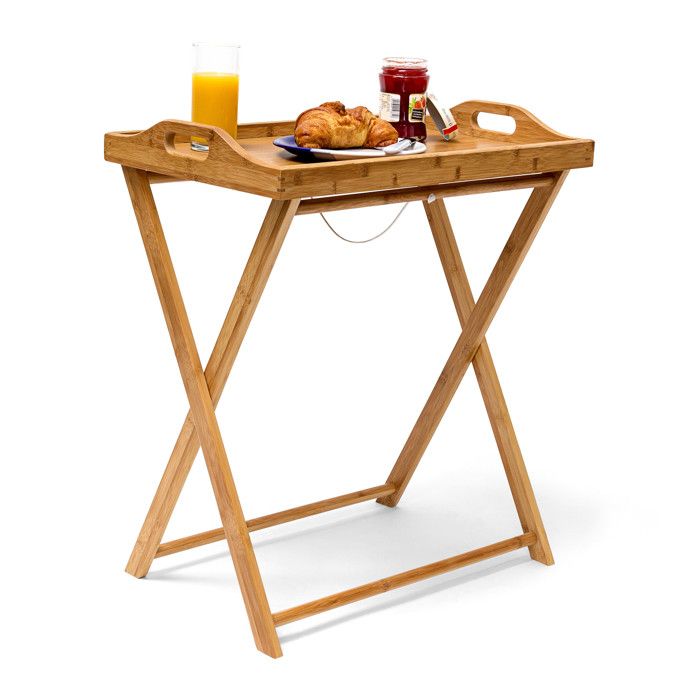 Relaxdays Table d'appoint pliante pliable en bambou desserte cuisine plateau amovible H x l x P: 63,5 x 55 x 35 cm Table de service