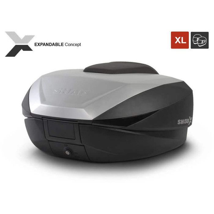 Top case shad sh59x expandable aluminium 59l avec platine contenance 2 casques integraux Gris aluminium