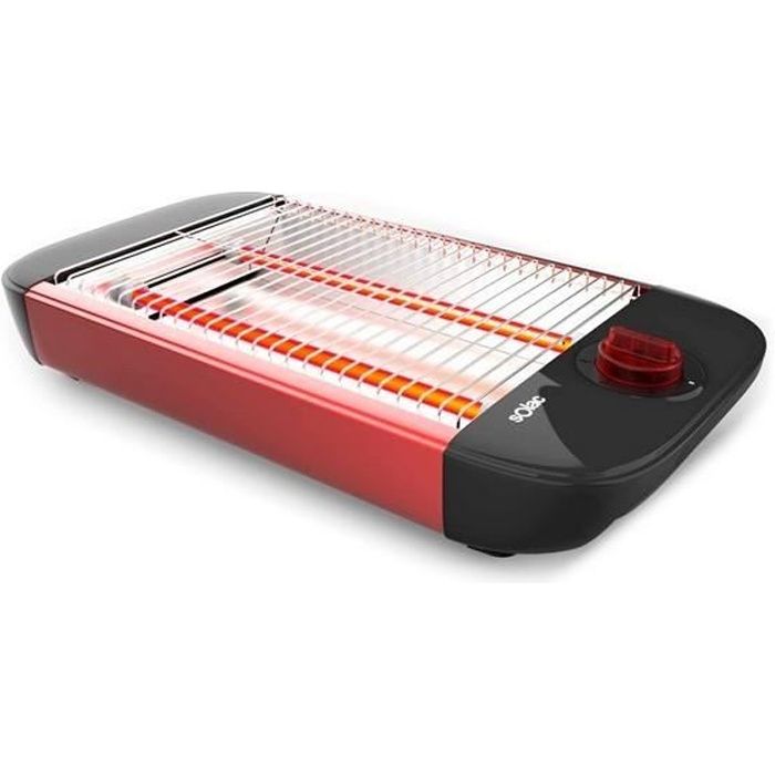 SOLAC Stillo Red - Grille pain horizontal - 600W - 12 niveaux de brunissage - 2 résistances Quartz - Noir et Rouge