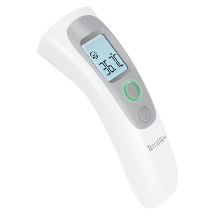 Terraillon Thermo Distance, Thermomètre Infrarouge Frontal Sans Contact, Température Corporelle-Objets-Liquides-Air Ambiant, Mémo