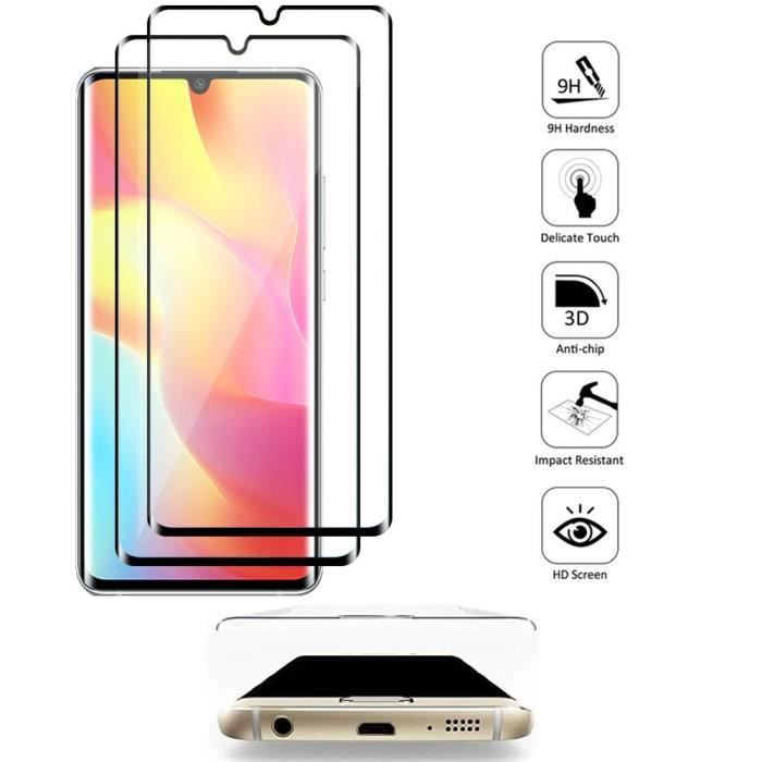 Pour Xiaomi Mi Note 10 Lite 6.47-: Lot- pack de 2 Films Protection écran VERRE Trempé Bord Incurvé Resistant - Noir