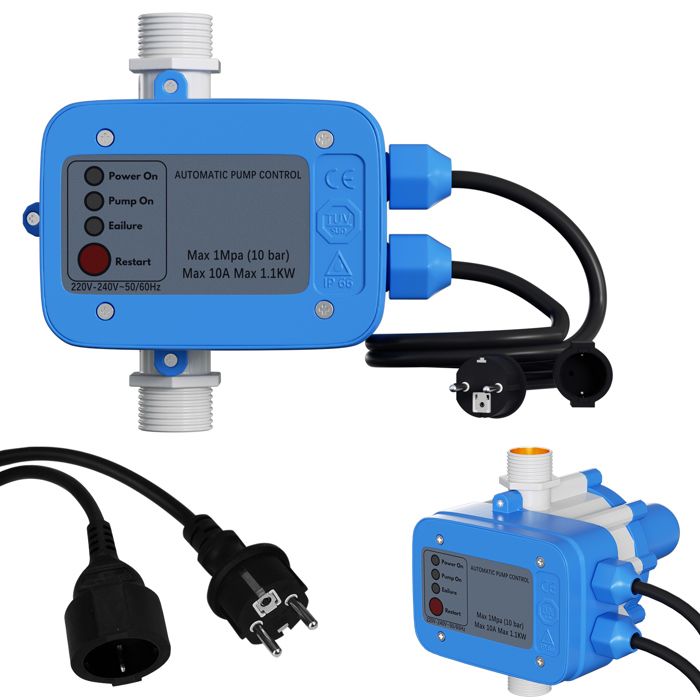 Riossad Pressostat Commande de pompe Régulateur de pression Presscontrol Watertech bleu avec câble POMPE ARROSAGE
