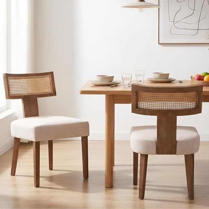 Wahson Lot de 2 Chaise Salle à Manger en Bois et Lin Chaise Médiévale Chaise Salle à Manger avec Coussin Épais Bois Naturel