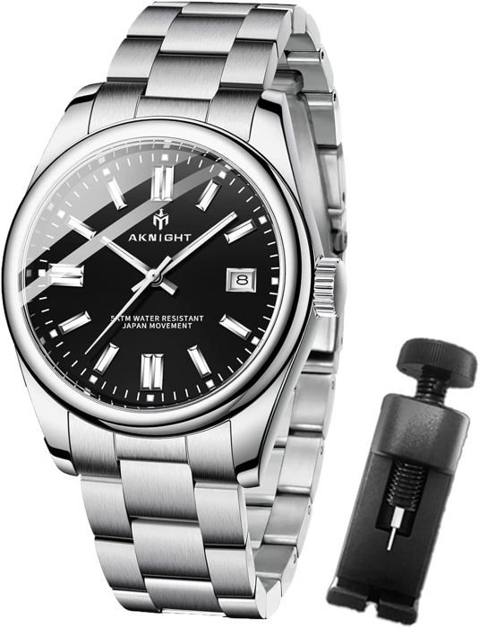 Montre Homme Basfur - Bracelet Acier Inoxydable, Cadran Rond Classique Ultra-Mince - Montre à Quartz Élégante Et Décontractée - 8