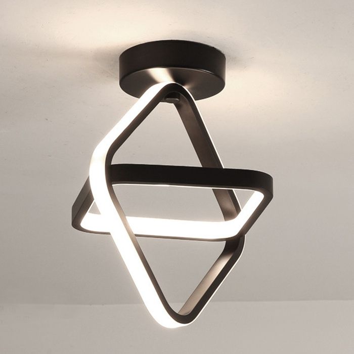 WOTTES Plafonnier LED Moderne Luminaire - Design Forme Géométrique Noir - pour Salon Salle de bain - Blanc Chaud - 1pcs Ø25*26CM