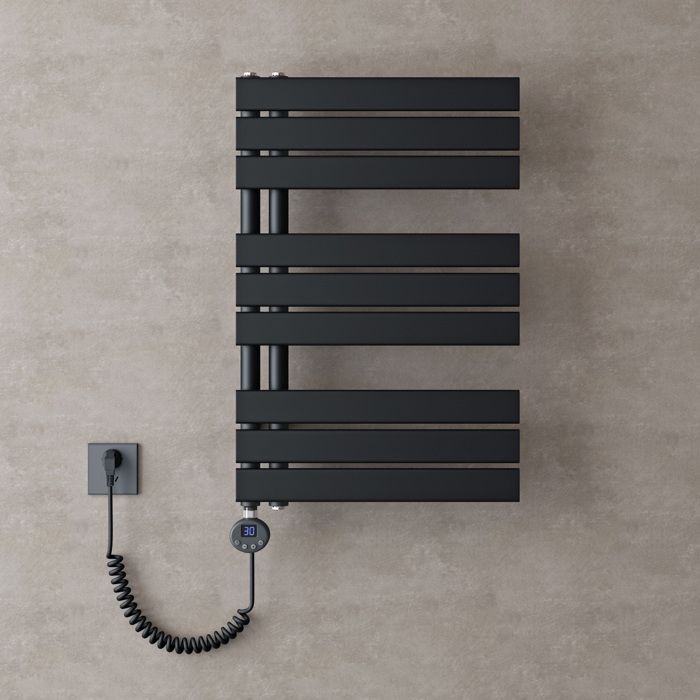 doporro Radiateur de Salle de Bain Sèche-Serviette 76x50cm Radiateur à Eau Chaude Gris Noir avec Résistance pour Radiateur 600W FN