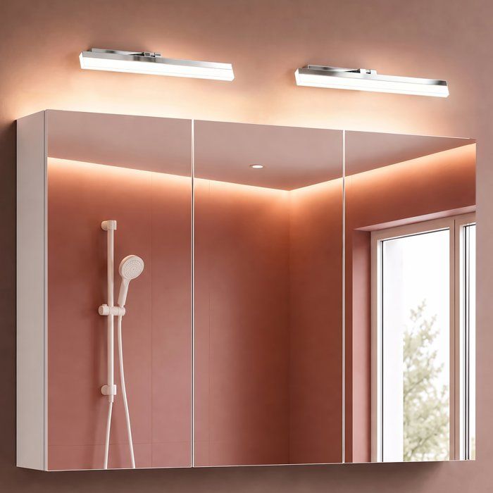 Sogood Armoire Murale Salle de Bains avec Miroir et Lampe Luxaris Chromé Placard de Rangement Blanc Mat en Bois 120 cm