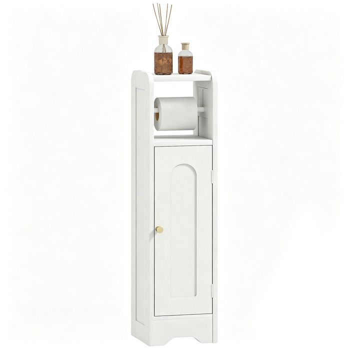 Meuble salle de bain - HOMCOM - meuble toilettes WC rangement étroit - étagère réglable - gain de place pour petits espaces - blanc