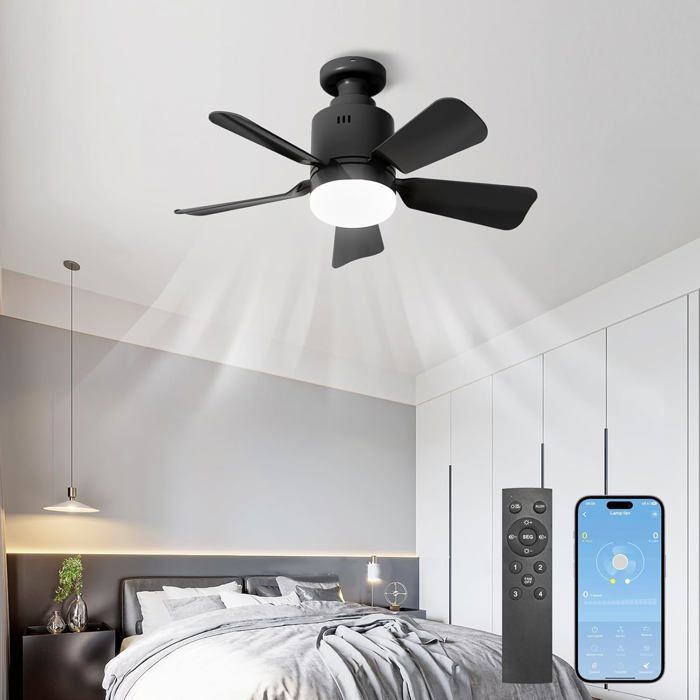 Ventilatuer du plafond avec lumière et télécommande 45CM Lampe Ventilateur Plafond Silencieux (noir) - Tande
