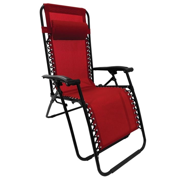 Fauteuil transat relax multiposition avec accoudoirs et appui-tête TERRE JARDIN Rouge et Noir - pliant charge 150 kg textilène