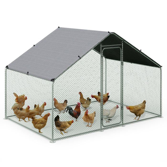 Comparer les prix de VOUNOT® Enclos poulailler en metal galvanise et grillage avec bache PE 300x200x200cm