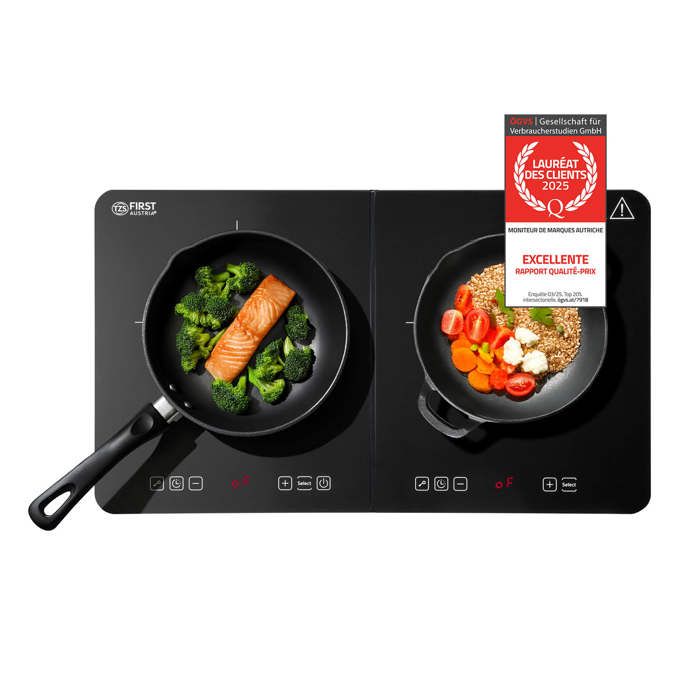 Plaque induction double 3500W minuterie 10 niveaux écran LED verrouillage enfants sécurité surchauffe