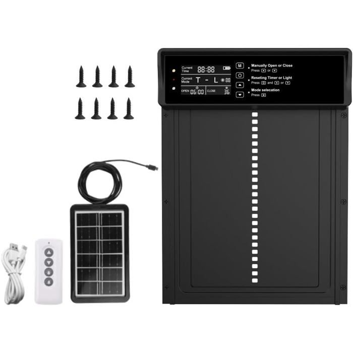 Meilleurs prix pour Porte automatique solaire pour poulailler 10 W avec minuterie étanche à la pluie et à leau avec télécommande 33 cm x 245 cm