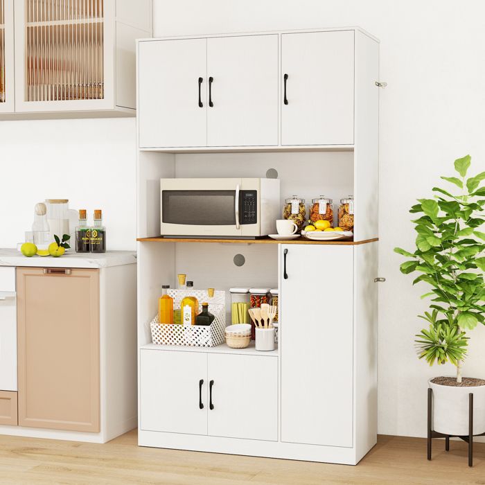 GIANTEX Buffet de Cuisine Moderne-Station de Charge-Armoire de Rangement Haute à porte-2 Compartiments Ouvert-100x40x180 cm-Blanc