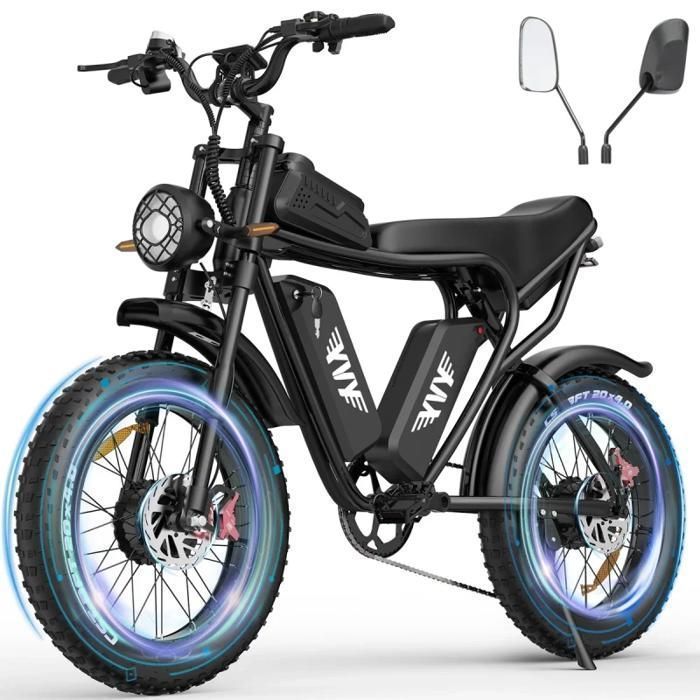 Vélo électrique Adulte 20″ – Double Moteur 2000W – Batterie 52V 40Ah – Pneus Neige