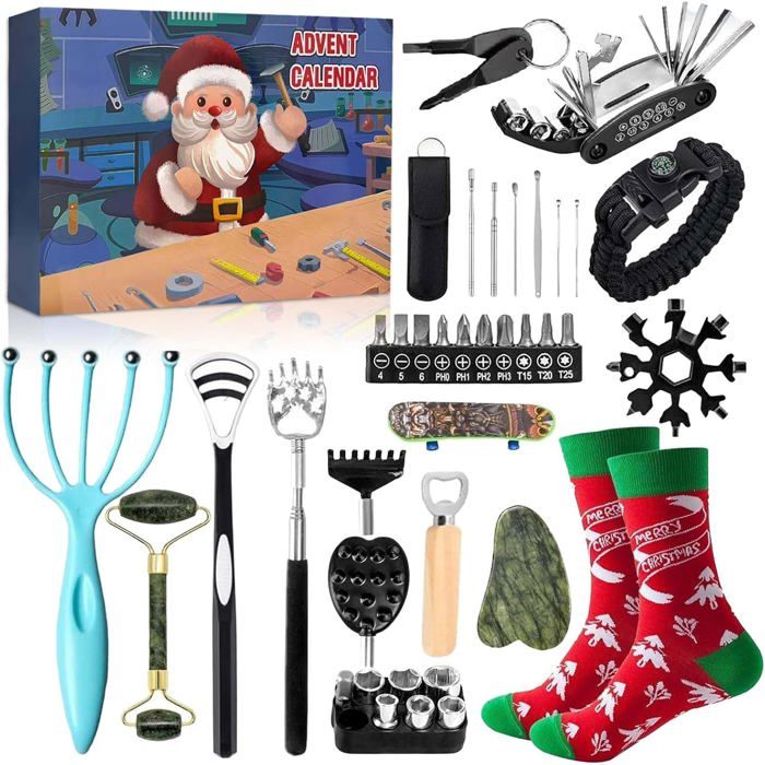 Calendrier De L'Avent 2025 Pour Homme - 24 Outils De Camping & Gadgets Outdoor - Cadeau Noël Aventure, Randonnée, Père