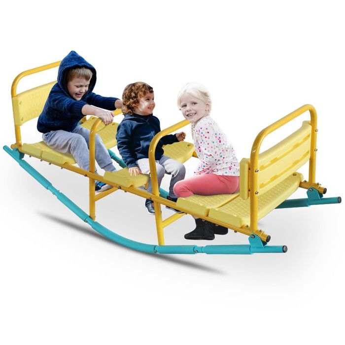 Balançoire à bascule 3 places enfants/adultes - Cadre acier robuste pieds antidérapants - Extérieur jardin/parc132.99x41x52cm