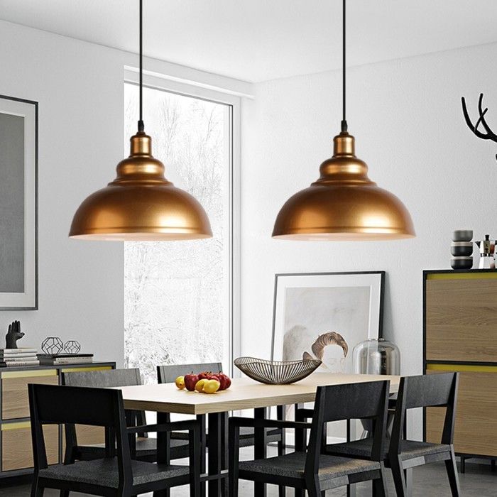 WOTTES Lot de 2 Industriel Suspension Luminaire Rétro Lustre Plafonnier Vintage Éclairage Plafond en Métal Cuivre pour Restaurant