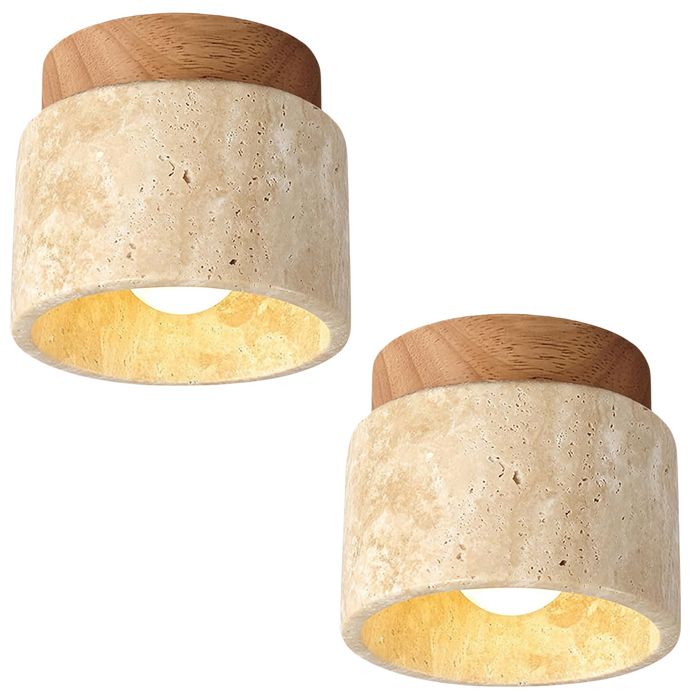 WOTTES Lot de 2 Plafonniers en Bois Naturel Marbre et Pierre Style Moderne du Milieu du Siècle Petit Plafonnier de Couloir Café