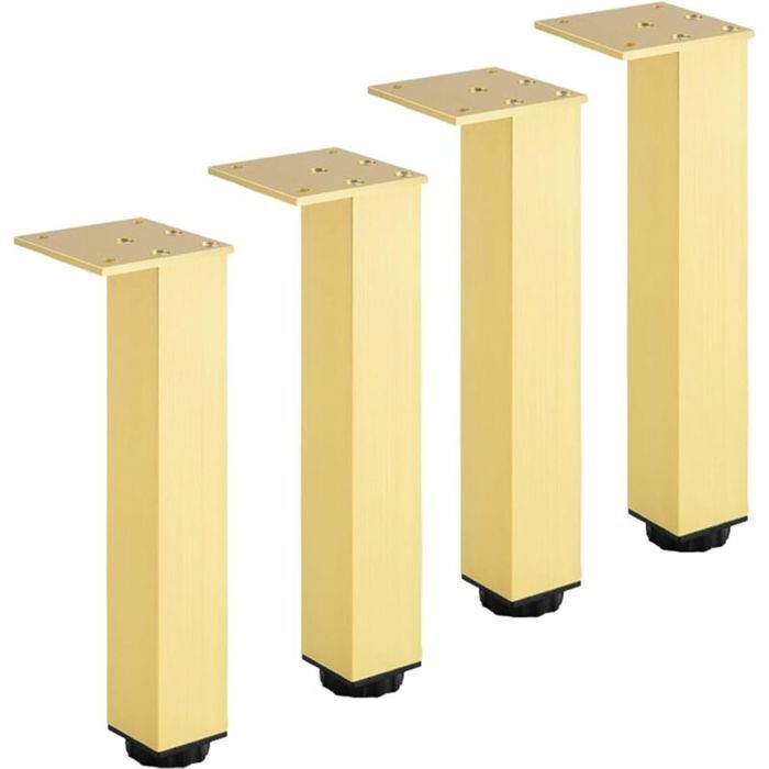 Pieds de meubles réglables en aluminium lot de 4 pour meubles canapés et tables doré 40 cm (plage de réglage 400-418 mm)