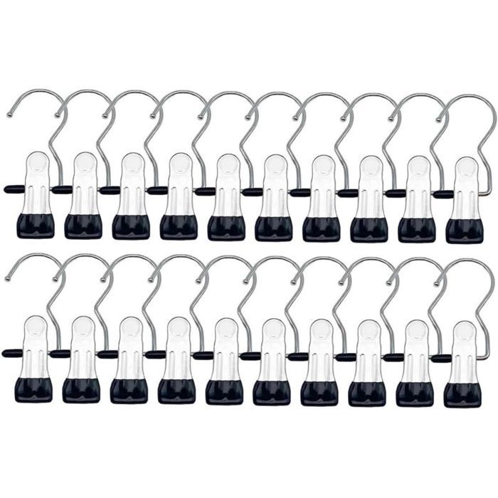 Lot de 20 pinces à linge en acier inoxydable - Crochets de serrage en métal - Antidérapants - Crochets rotatifs - Pinces en métal