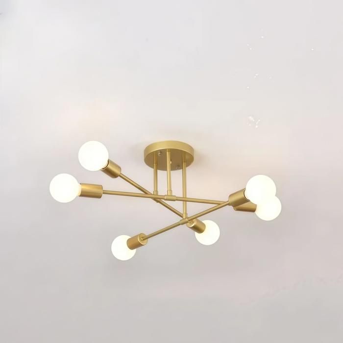 Plafonnier Design en Fer Forgé Doré 70 cm 6 Lampes E27 Style Moderne & Minimaliste - Pour Chambre & Salon
