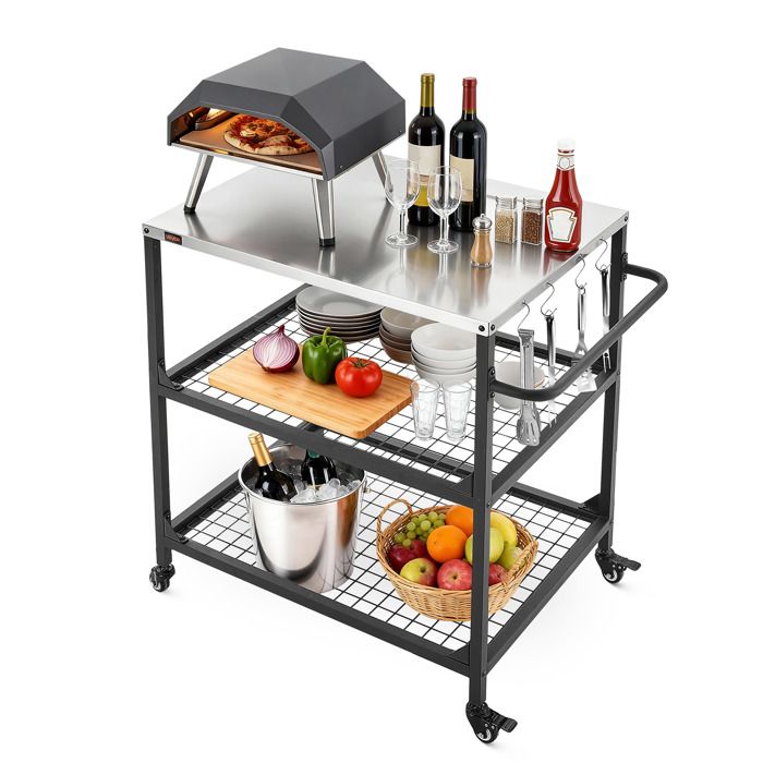 Desserte de Jardin pour Plancha-VEVOR-Chariot de Barbecue avec Plan de Travail 80x61 cm en Inox-avec 4 Roues