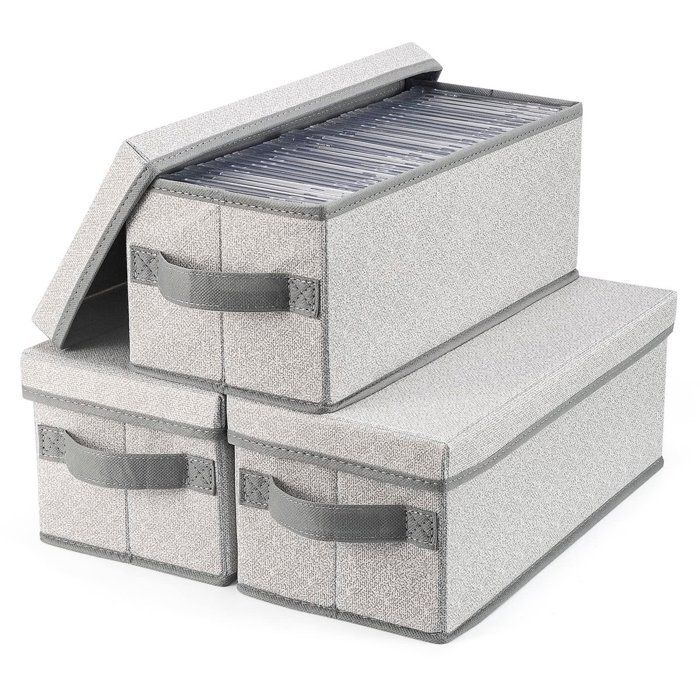 Paniers de rangement pliables en tissu avec poignées - Organisateur dressing - 365 x 16 x 14 cm - Lot de 3 - Gris