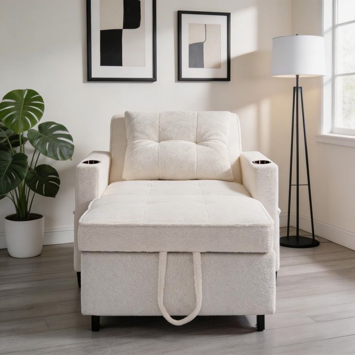Canapé‑lit convertible - 3-en-1 - 1 place - Poche latérale & accoudoirs - Compact pour petits espaces