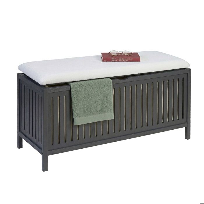 Relaxdays Panier à linge siège noyer couvercle rembourré 50×100×38 cm tabouret de bain avec rangement gris/blanc
