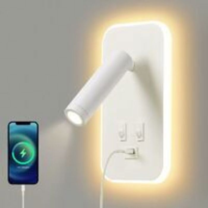 Applique murale LED liseuse de chevet avec interrupteur port de charge USB (lumière naturelle 3 W + lumière chaude 10 W) Blanc