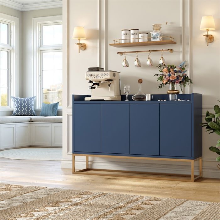 Buffet de Cuisine - Buffet Salle à Manger 4 Portes - Sideboard avec Étagères Réglables - Meuble de Rangement  - Bleu