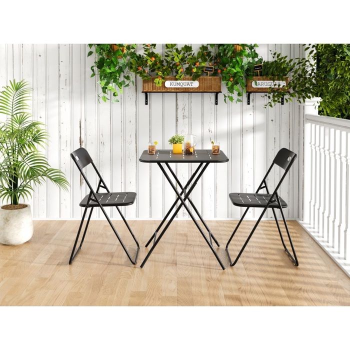 Ensemble bistro pliable 3 pièces jardin 2 chaises 1 table résistant aux intempéries intérieur extérieur noir 60x60x73cm Ensemble bistro pliable 3 pièces jardin 2 chaises 1 table résistant aux intempéries intérieur extérieur noir 60x60x73cm