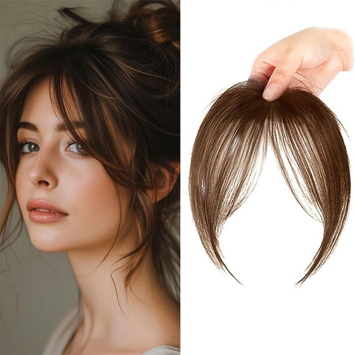 Frange A Clip Cheveux Naturel 3D Franges Extensions Synthétique Fringe Avec Temples Pour Femmes Filles(Marron Clair)[EC157]
