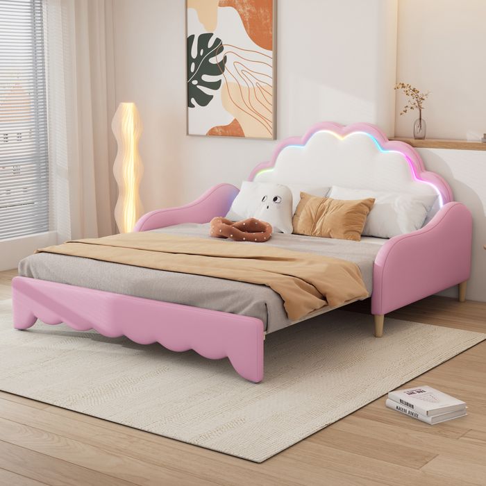 Canapé-lit convertible - Convertible 140x200 cm - Tête de lit avec LED - Rose - PU et MDF - Facile à nettoyer