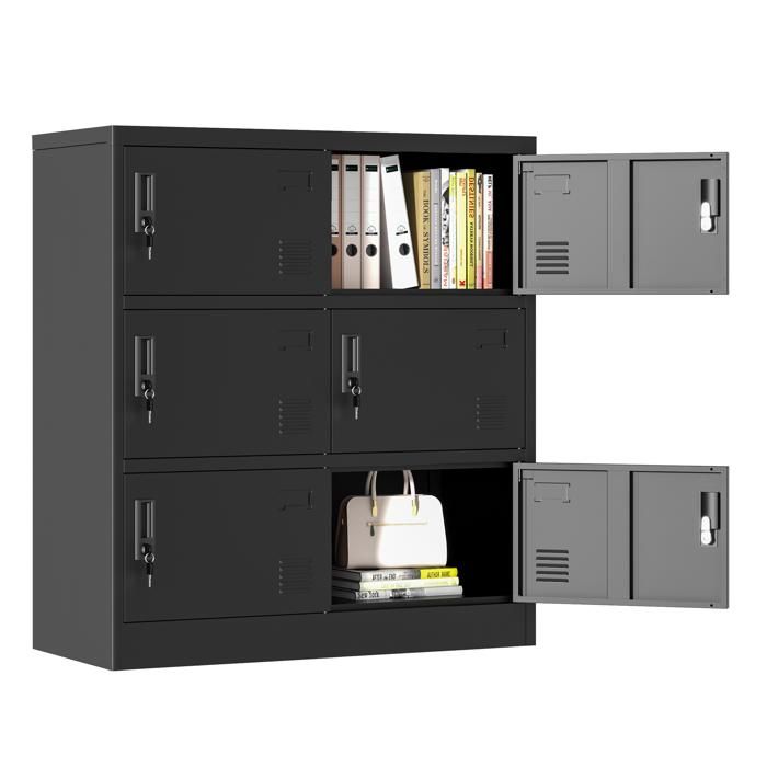 Armoire de Bureau en Métal 6 Portes 100x90x40cm - Casier de Vestiaire Sécurisé avec Clé - Meuble de Rangement École Sport