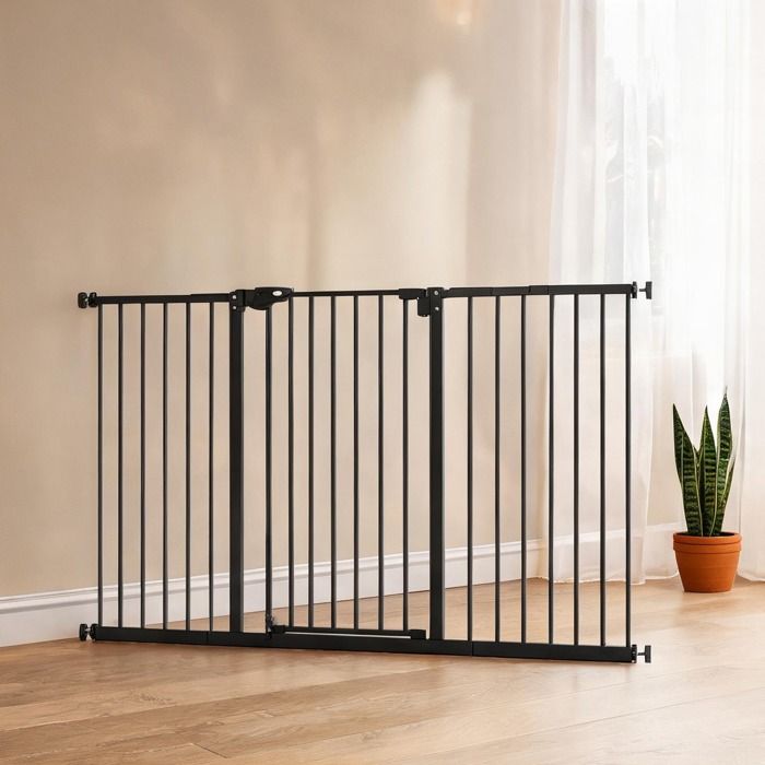 Barrière de sécurité extensible pour chien et chat – Métal deep black 136 3 x 76 2 cm – Sans perçage