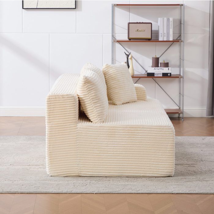 Canapé modulable compressé 2 places en chenille beige livré monté avec coussin et mousse 30D