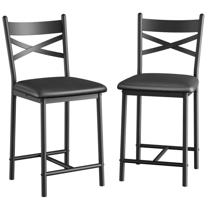 2 Chaises de bar style moderne industriel–Assise rembourrée imperméable repose-pieds–Pour cuisine îlot salle à manger café– Noir