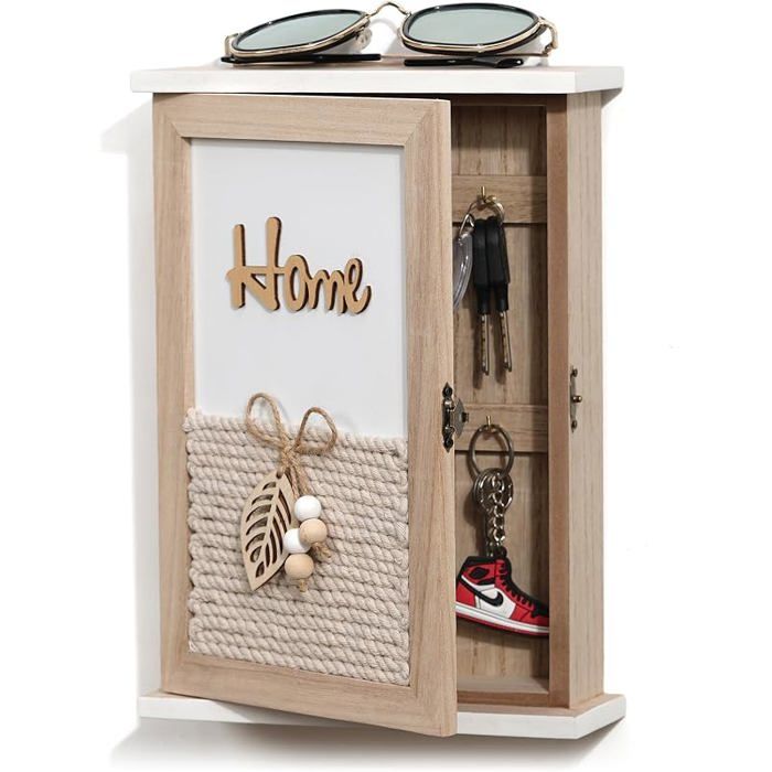 Armoire à clés en Bois avec Feuilles Perles en et Cordon en Coton 6 Crochets à clés Organiseur Mural pour Bois