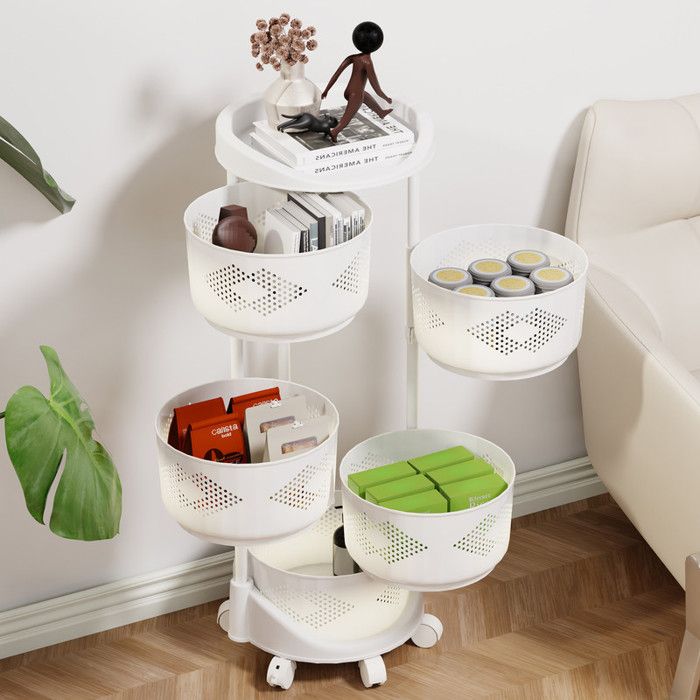 Chariot de rangement de cuisine panier rotatif circulaire à 5 niveaux grand support de rangement avec rouesMatériau PP36×36×88cm