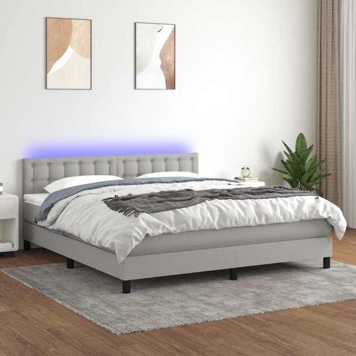 vidaXL Sommier à lattes de lit matelas LED Gris clair 160 x 200 cm tissu Avec protège-matelas