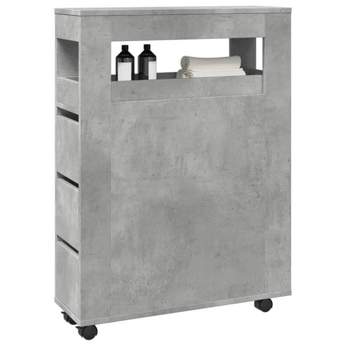Gris Meuble étroit de salle de bain à roulettes gris béton - Meuble Rangement LV38181